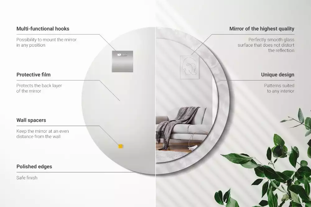 Okrúhle zrkadlo s potlačeným rámom Rokoková textúra