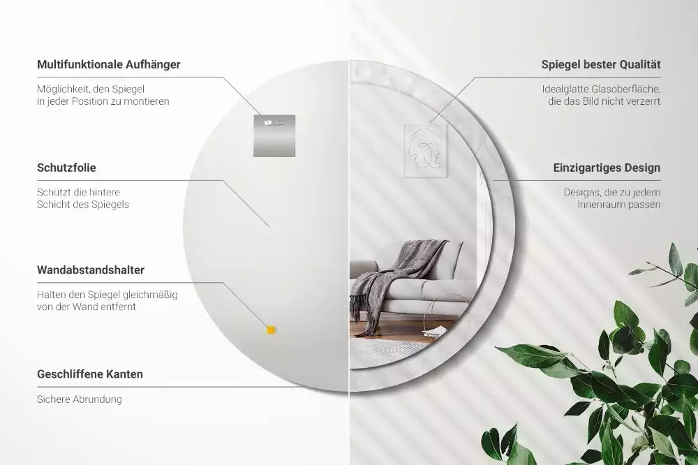 Okrúhle zrkadlo s potlačeným rámom Rokoková textúra