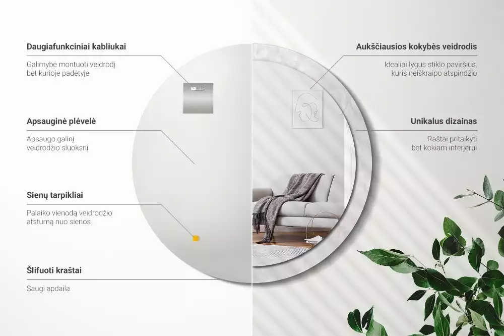 Okrúhle zrkadlo s potlačeným rámom Rokoková textúra