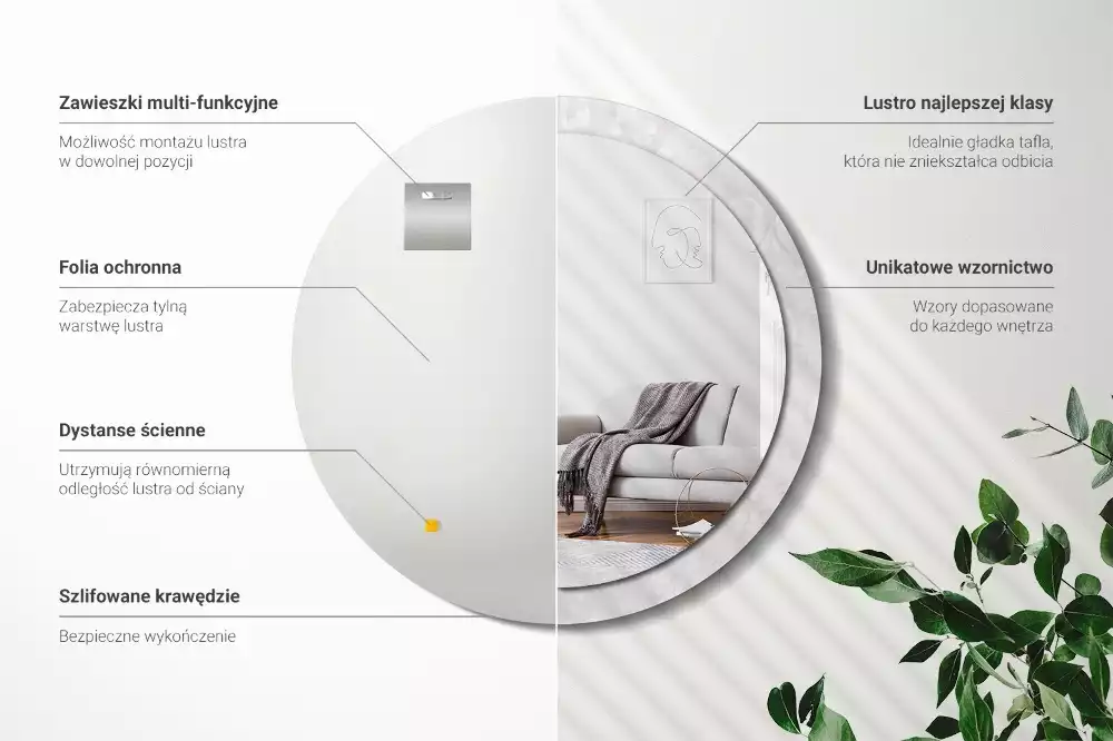 Okrúhle zrkadlo s potlačeným rámom Rokoková textúra