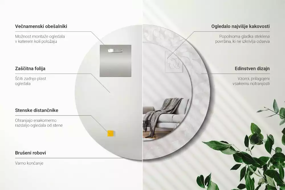 Okrúhle zrkadlo s potlačeným rámom Rokoková textúra