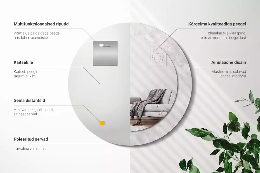 Okrúhle zrkadlo s potlačeným rámom Rokoková textúra