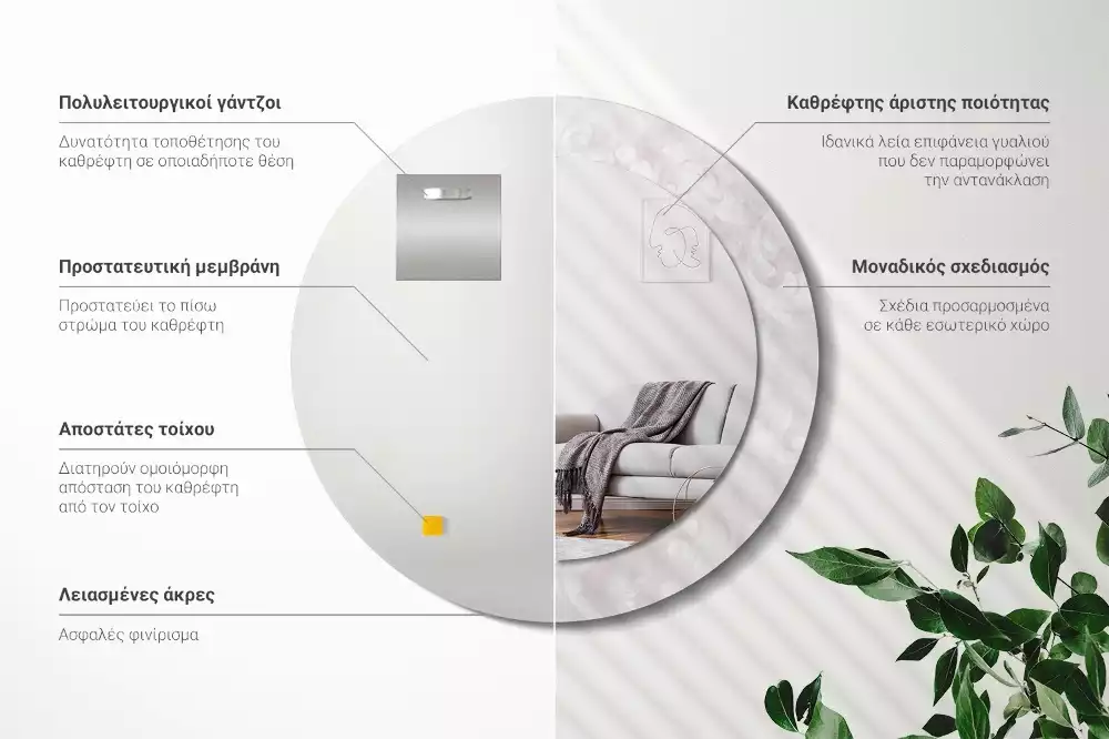 Okrúhle zrkadlo s potlačeným rámom Rokoková textúra