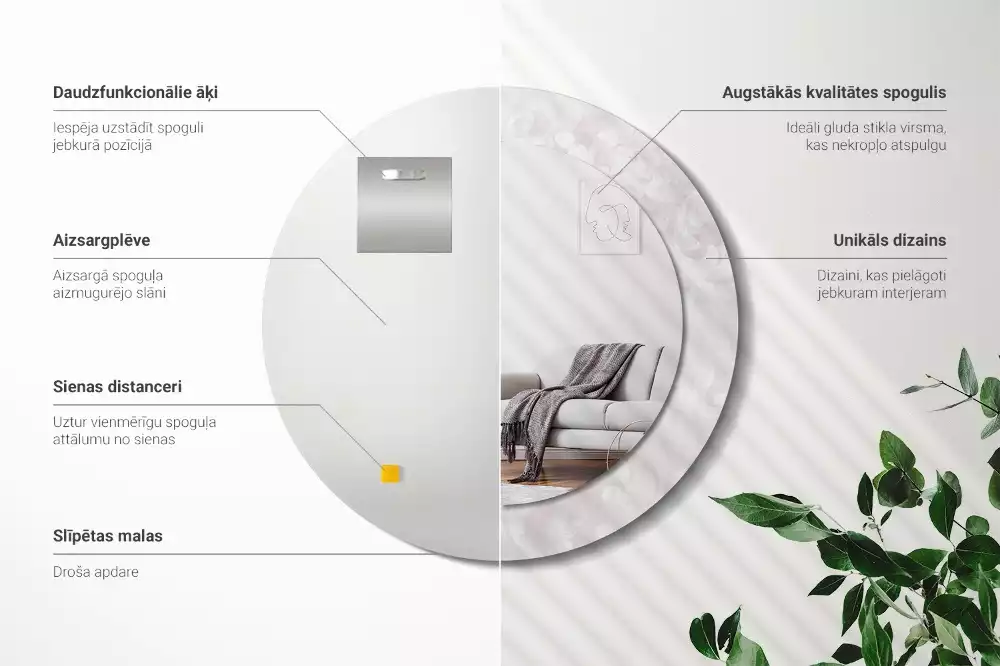 Okrúhle zrkadlo s potlačeným rámom Rokoková textúra