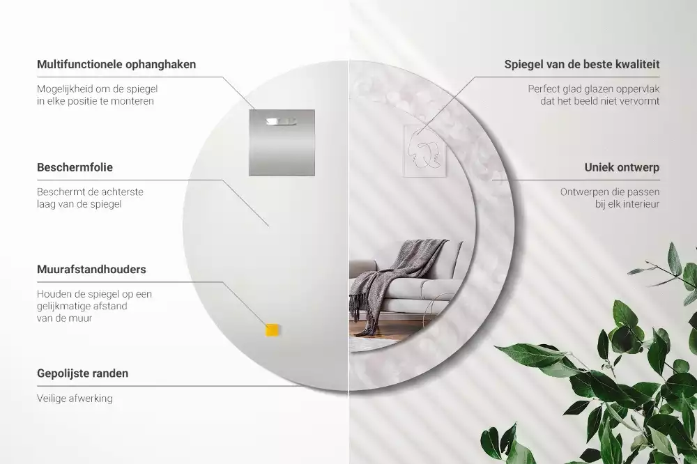 Okrúhle zrkadlo s potlačeným rámom Rokoková textúra