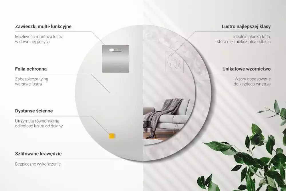 Okrúhle zrkadlo s potlačeným rámom Rokoková textúra