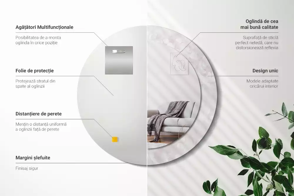 Okrúhle zrkadlo s potlačeným rámom Rokoková textúra