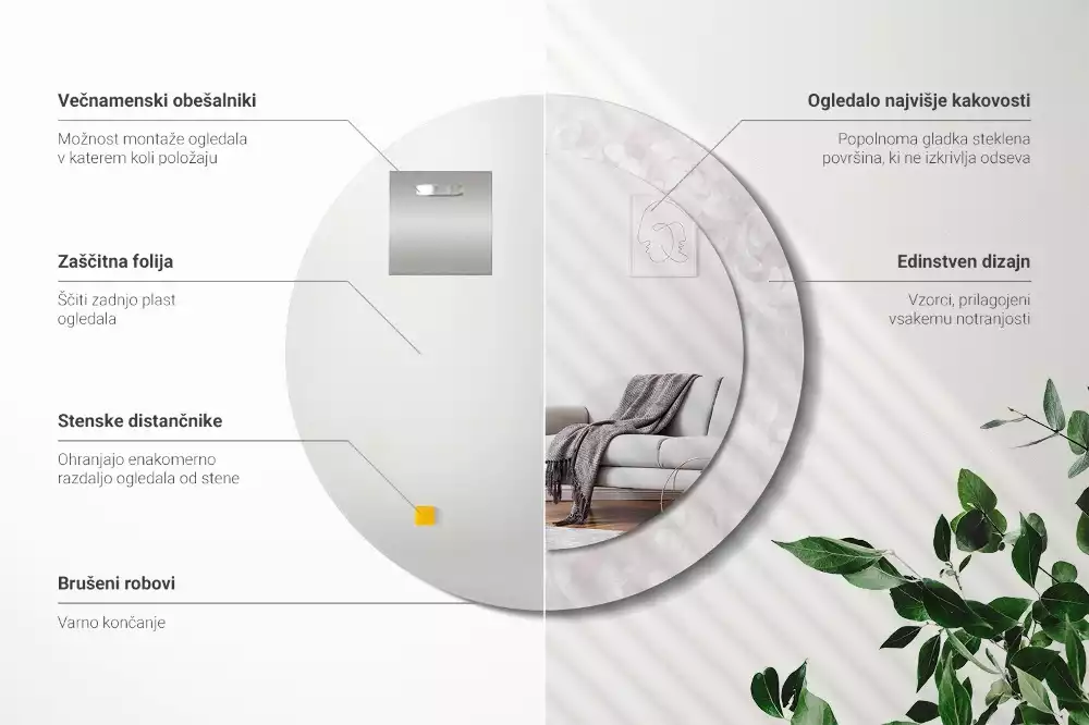 Okrúhle zrkadlo s potlačeným rámom Rokoková textúra