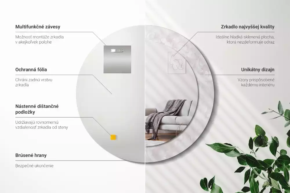 Okrúhle zrkadlo s potlačeným rámom Rokoková textúra