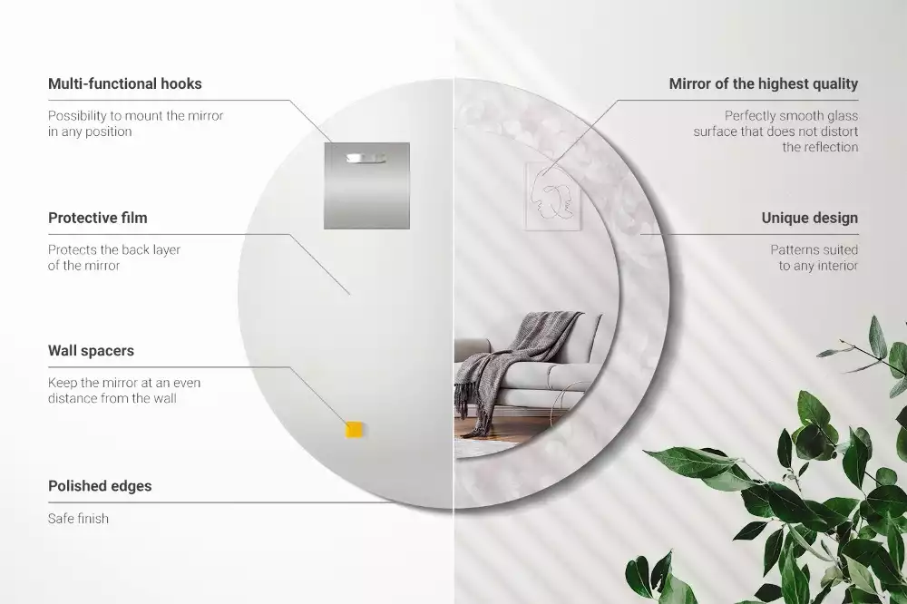 Okrúhle zrkadlo s potlačeným rámom Rokoková textúra