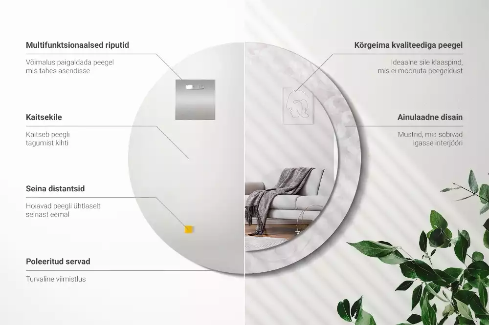 Okrúhle zrkadlo s potlačeným rámom Rokoková textúra