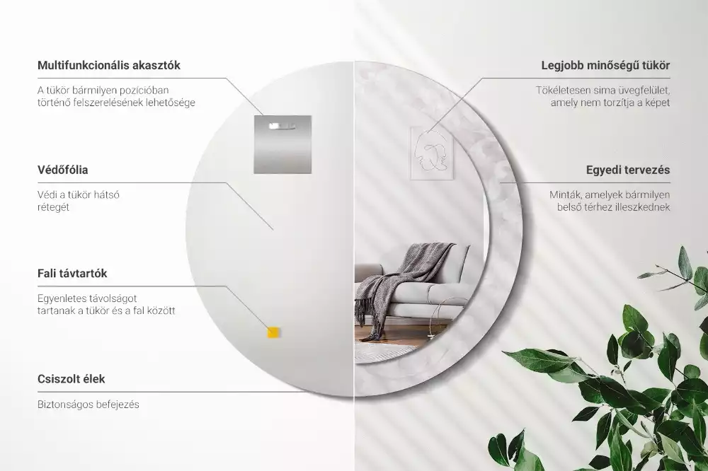 Okrúhle zrkadlo s potlačeným rámom Rokoková textúra