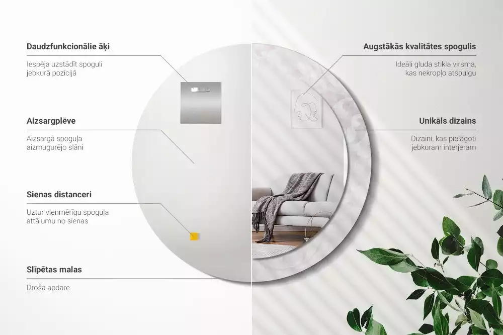 Okrúhle zrkadlo s potlačeným rámom Rokoková textúra