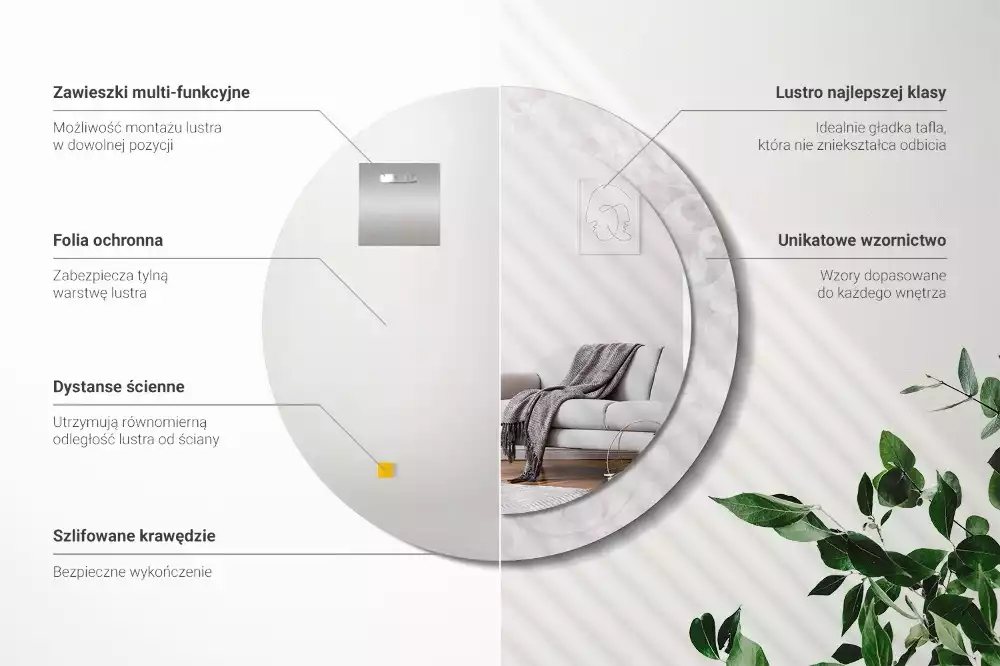 Okrúhle zrkadlo s potlačeným rámom Rokoková textúra