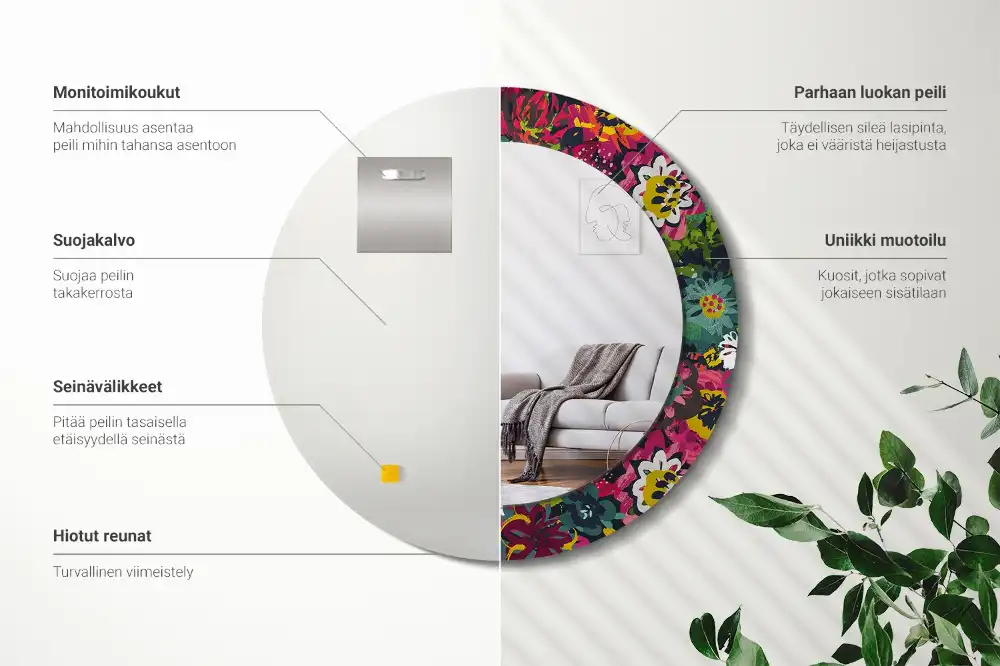 Okrúhle zrkadlo rám s potlačou Maľované kvety