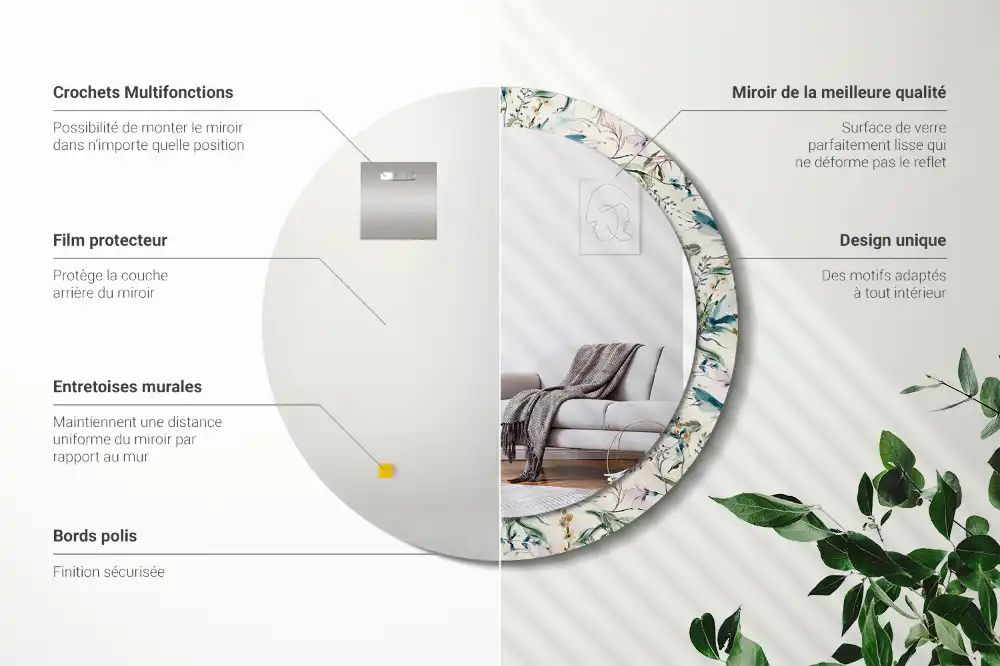 Okrúhle zrkadlo s potlačeným rámom Akvarelové kvety