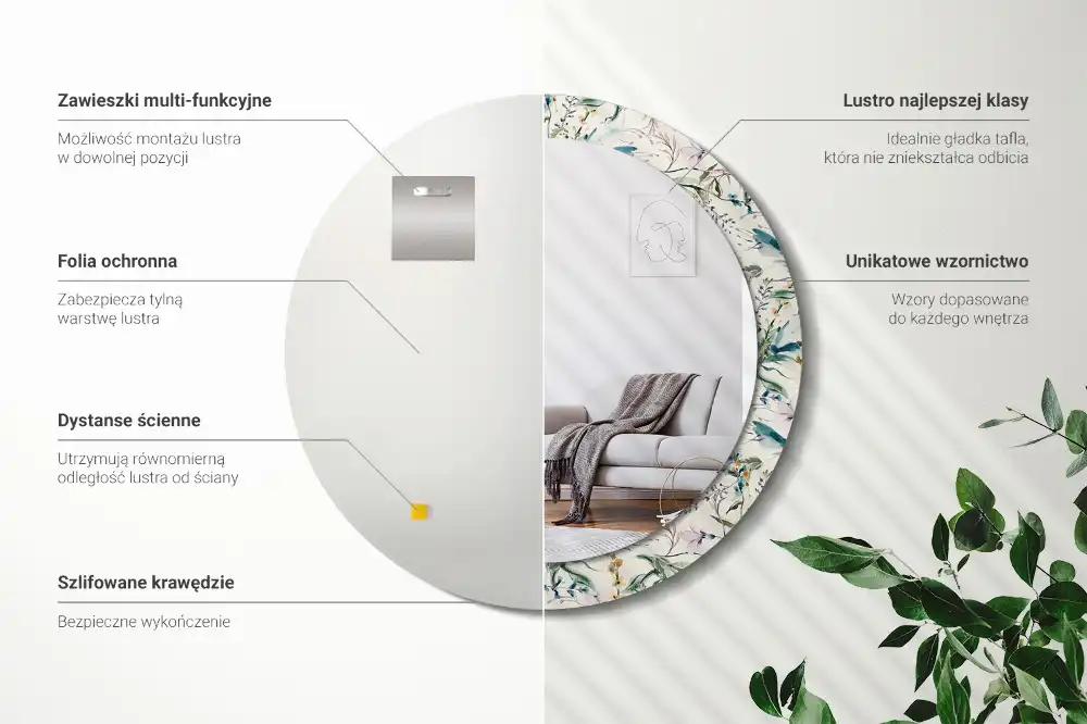 Okrúhle zrkadlo s potlačeným rámom Akvarelové kvety