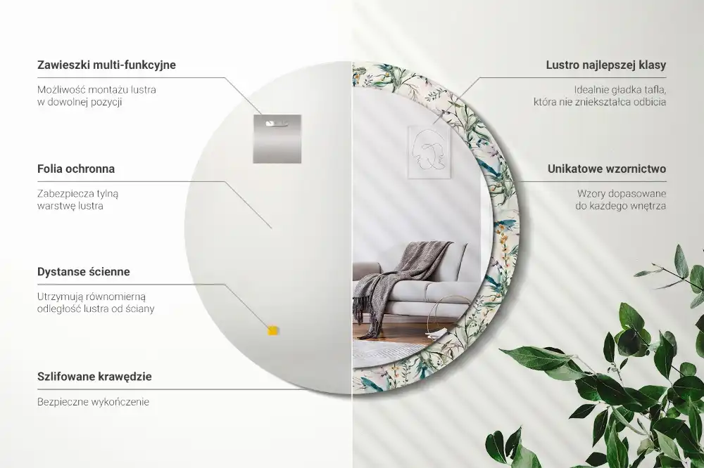 Okrúhle zrkadlo s potlačeným rámom Akvarelové kvety