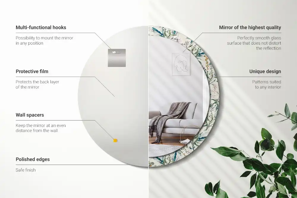 Okrúhle zrkadlo s potlačeným rámom Akvarelové kvety