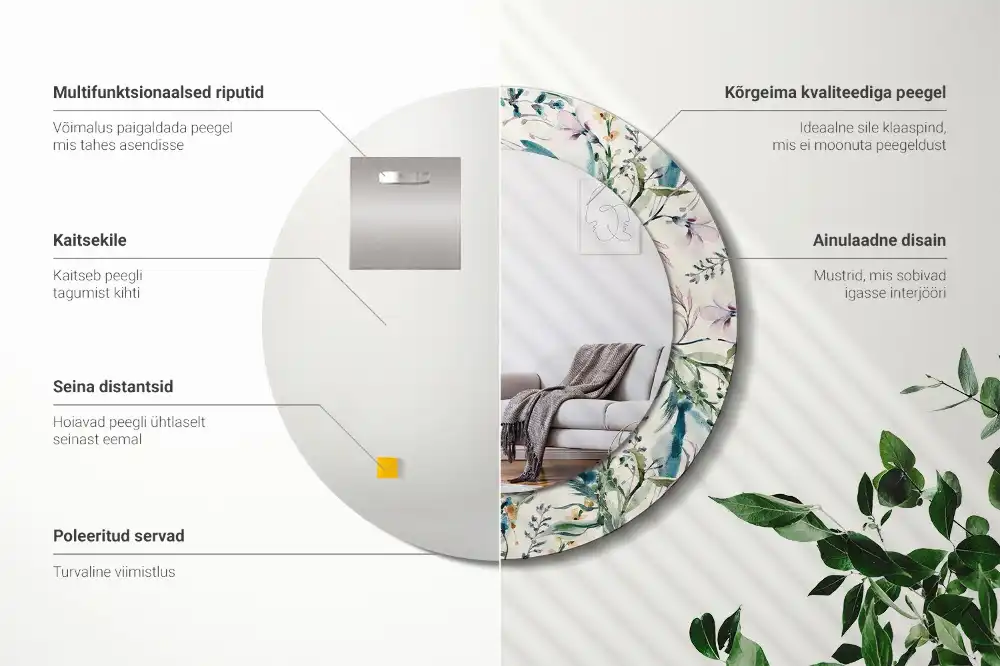 Okrúhle zrkadlo s potlačeným rámom Akvarelové kvety