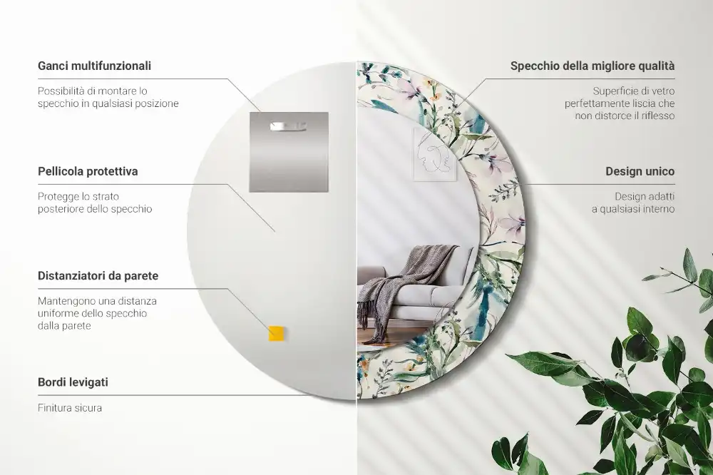 Okrúhle zrkadlo s potlačeným rámom Akvarelové kvety