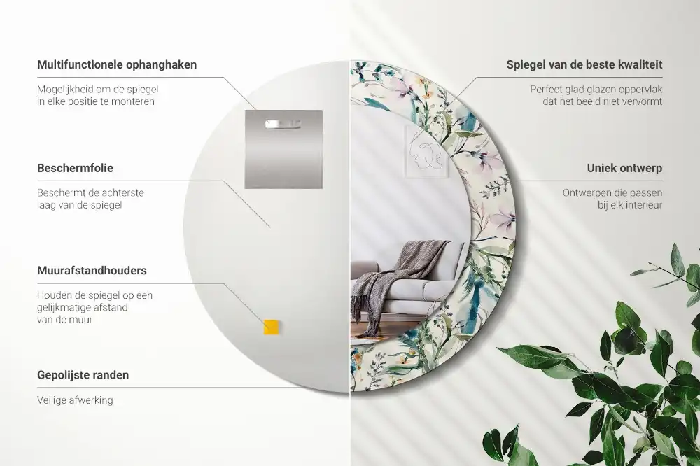 Okrúhle zrkadlo s potlačeným rámom Akvarelové kvety