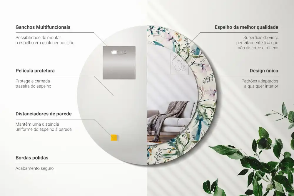 Okrúhle zrkadlo s potlačeným rámom Akvarelové kvety