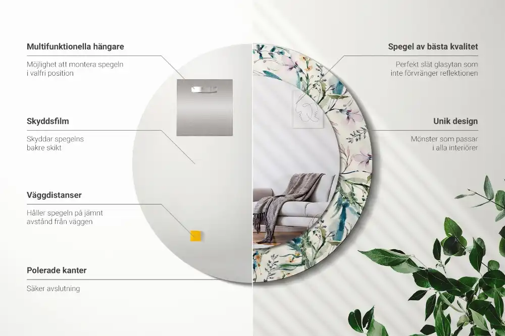 Okrúhle zrkadlo s potlačeným rámom Akvarelové kvety