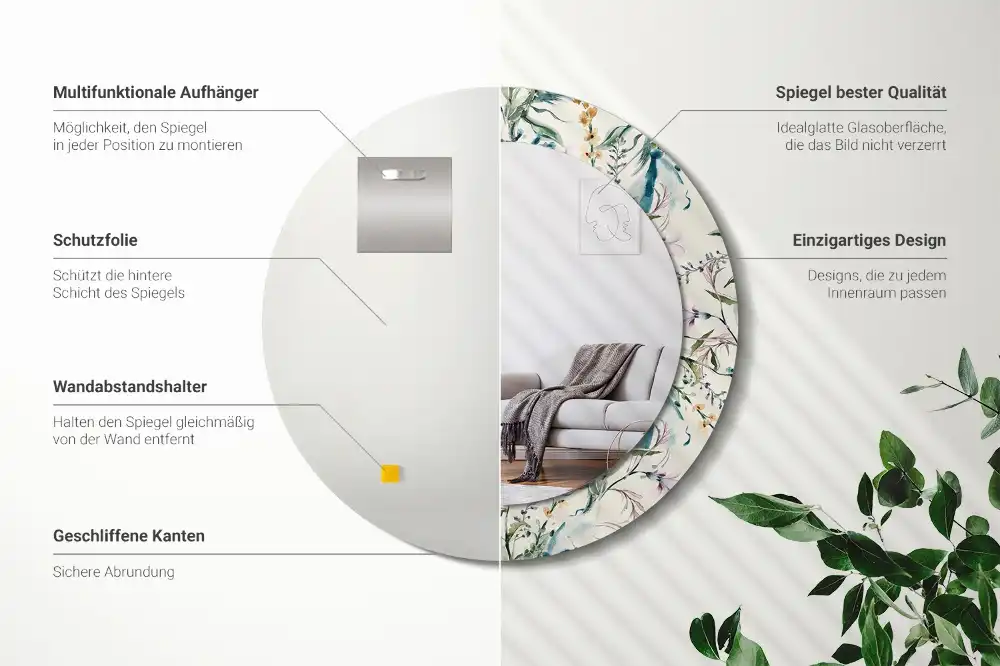 Okrúhle zrkadlo s potlačeným rámom Akvarelové kvety