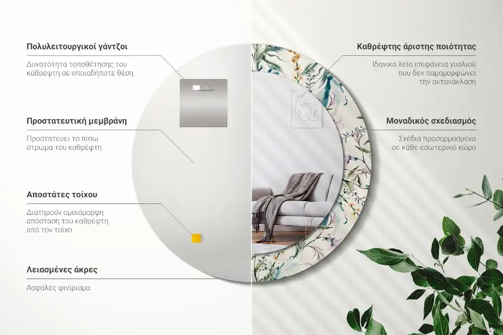 Okrúhle zrkadlo s potlačeným rámom Akvarelové kvety