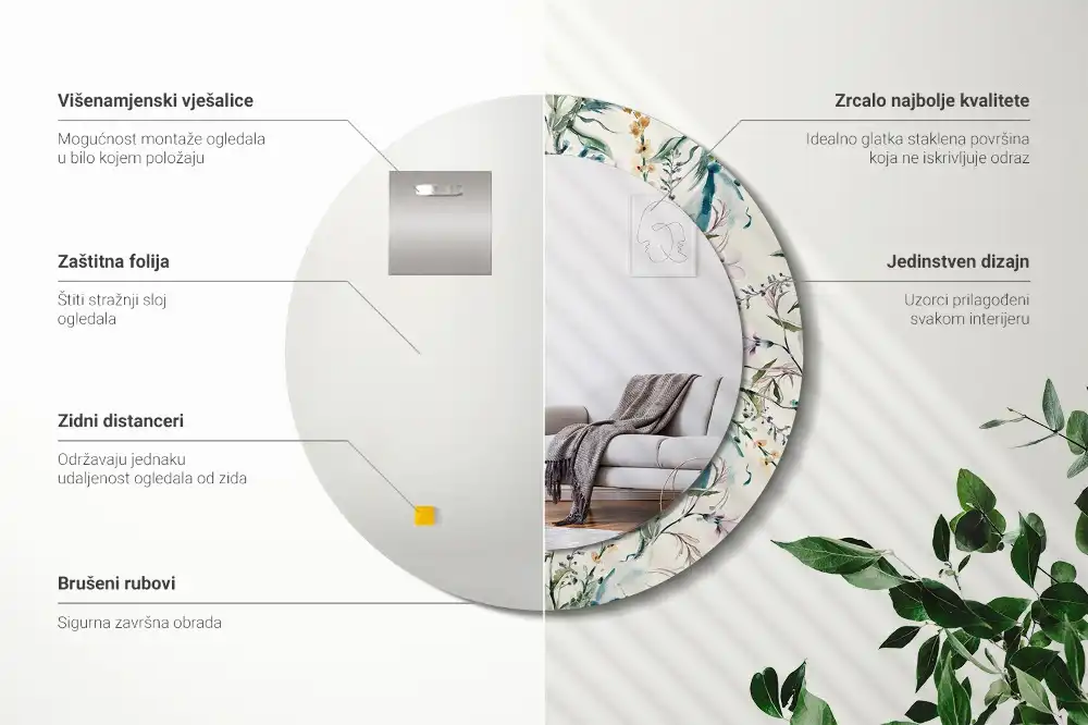 Okrúhle zrkadlo s potlačeným rámom Akvarelové kvety