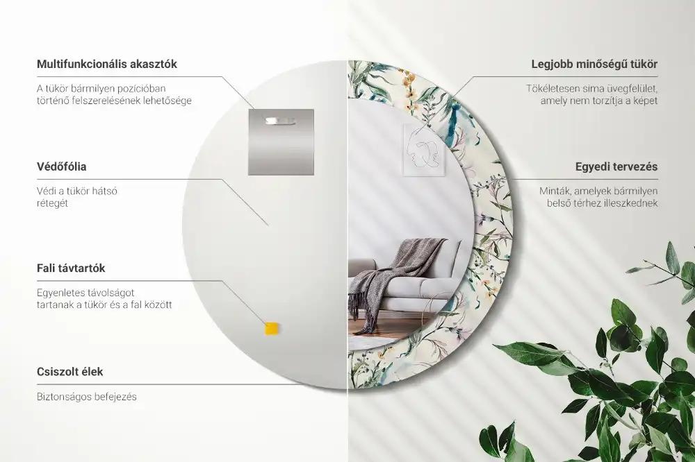 Okrúhle zrkadlo s potlačeným rámom Akvarelové kvety