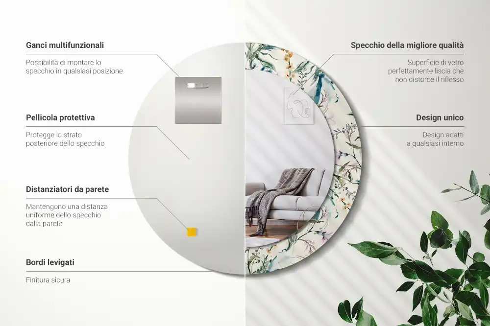 Okrúhle zrkadlo s potlačeným rámom Akvarelové kvety