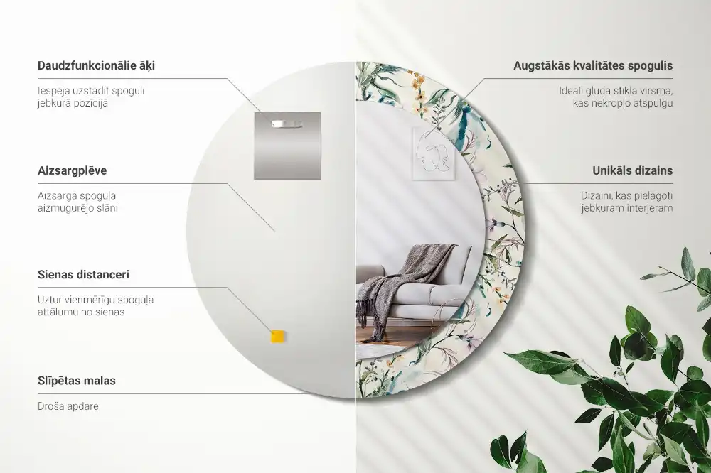 Okrúhle zrkadlo s potlačeným rámom Akvarelové kvety