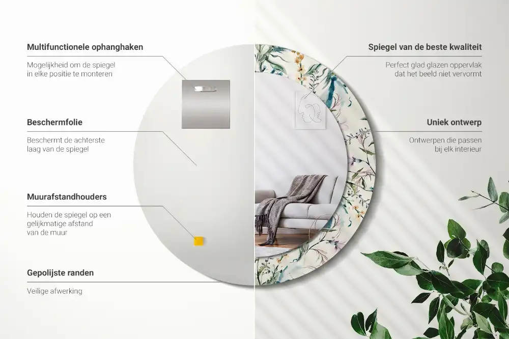 Okrúhle zrkadlo s potlačeným rámom Akvarelové kvety