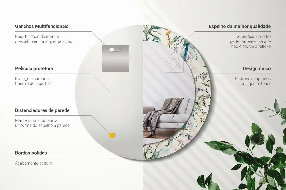 Okrúhle zrkadlo s potlačeným rámom Akvarelové kvety