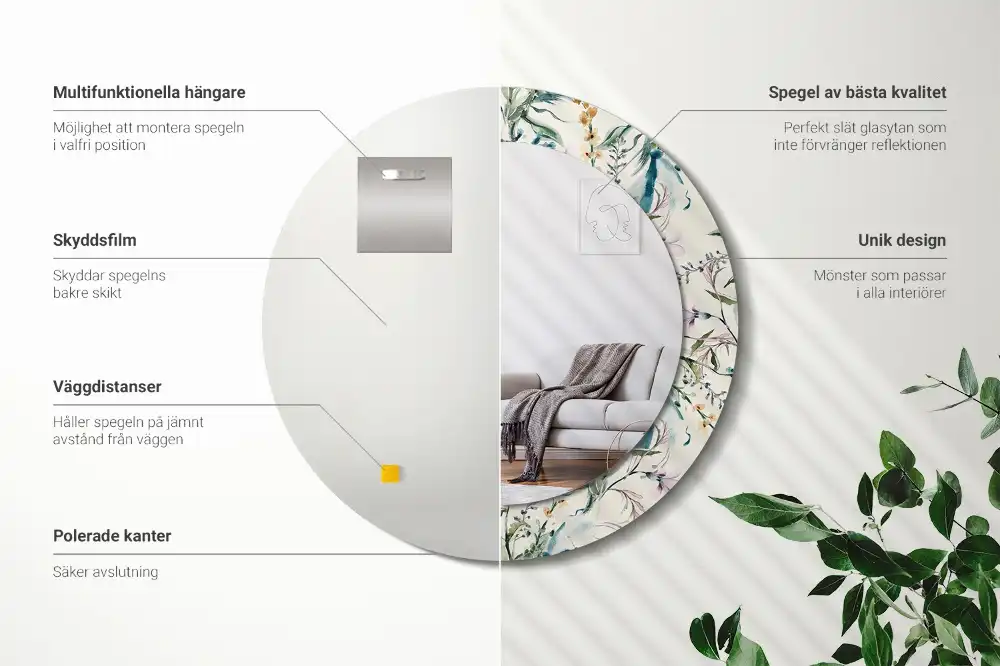 Okrúhle zrkadlo s potlačeným rámom Akvarelové kvety