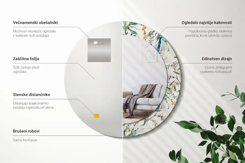 Okrúhle zrkadlo s potlačeným rámom Akvarelové kvety