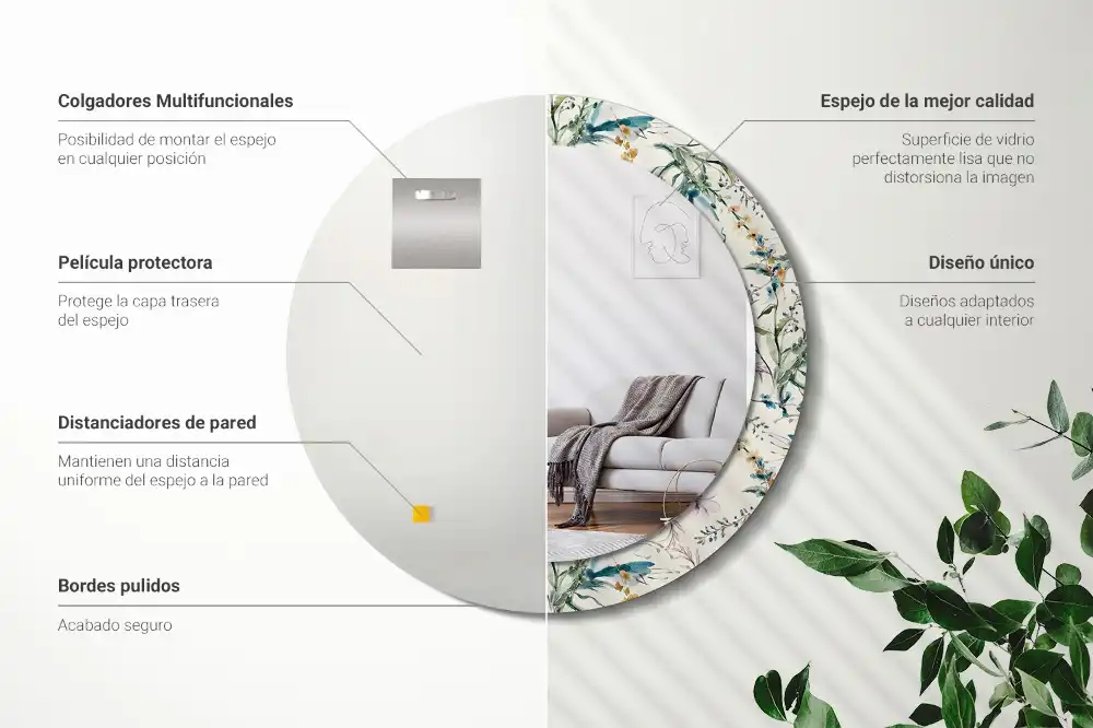 Okrúhle zrkadlo s potlačeným rámom Akvarelové kvety