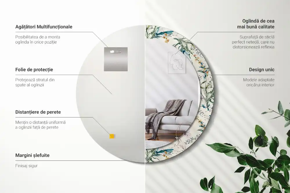 Okrúhle zrkadlo s potlačeným rámom Akvarelové kvety