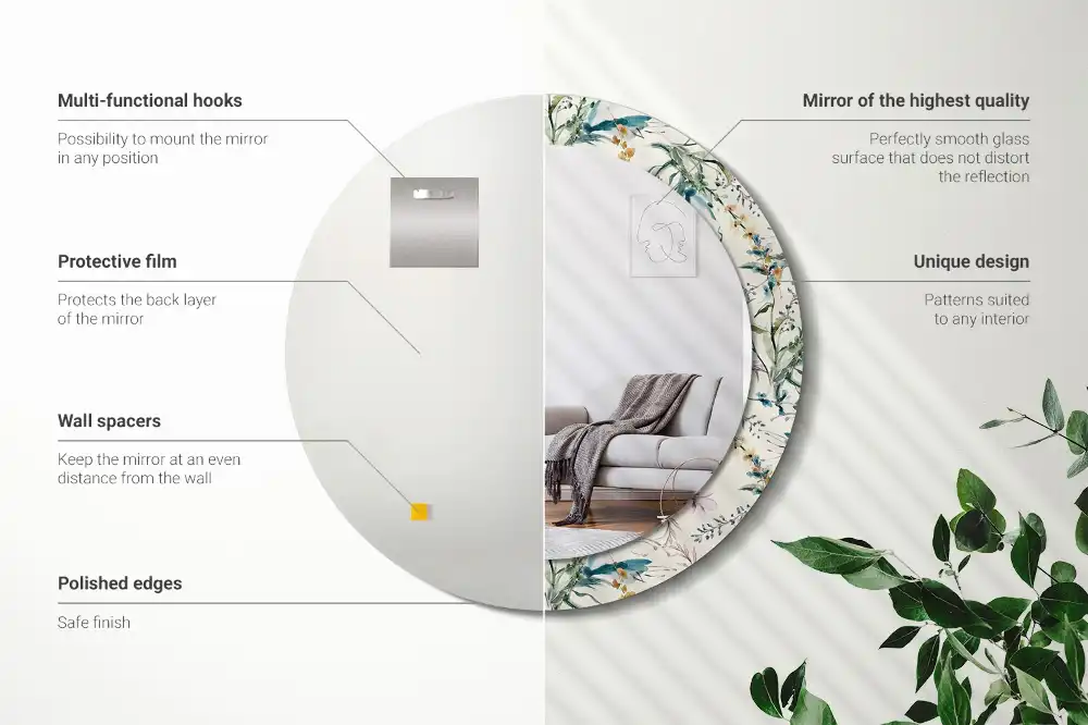 Okrúhle zrkadlo s potlačeným rámom Akvarelové kvety