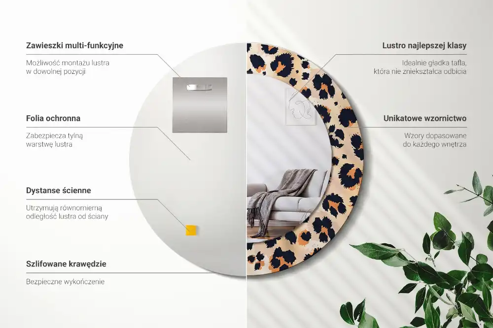 Okrúhle zrkadlo s potlačeným rámom Bodkovaný vzor