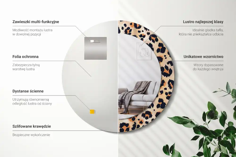 Okrúhle zrkadlo s potlačeným rámom Bodkovaný vzor