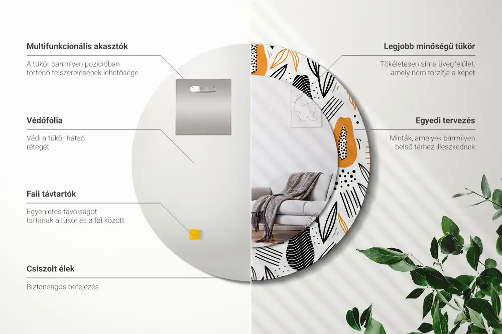 Okrúhle dekoračné zrkadlo na stenu Papája