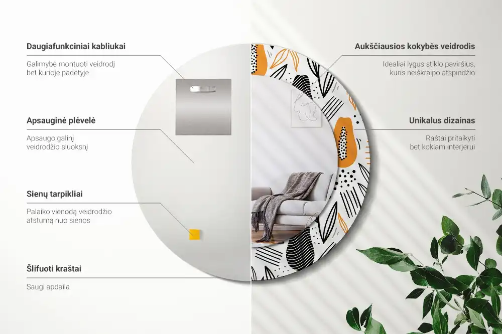 Okrúhle dekoračné zrkadlo na stenu Papája