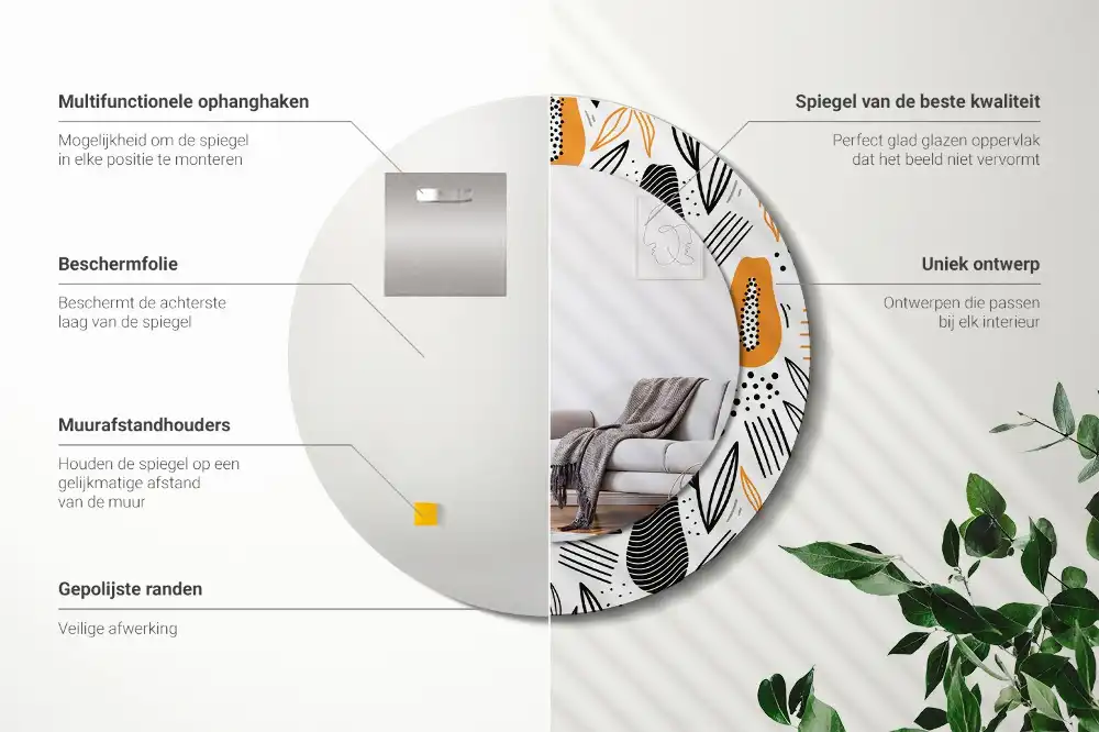 Okrúhle dekoračné zrkadlo na stenu Papája