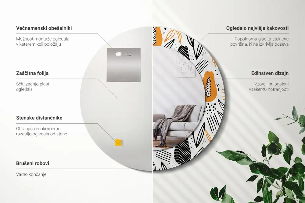 Okrúhle dekoračné zrkadlo na stenu Papája