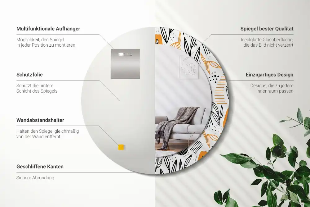 Okrúhle dekoračné zrkadlo na stenu Papája