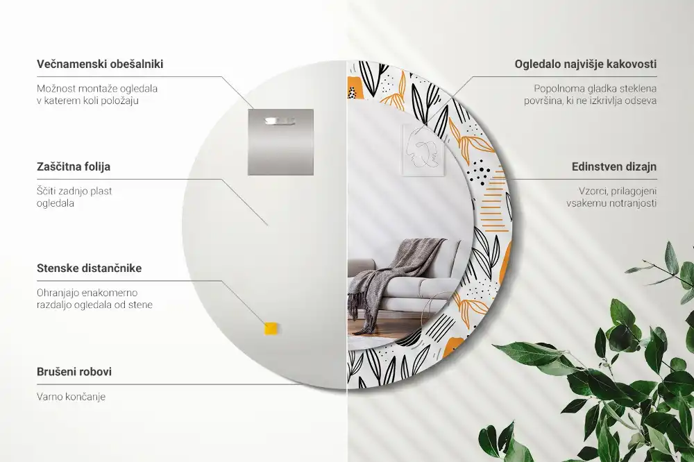 Okrúhle dekoračné zrkadlo na stenu Papája