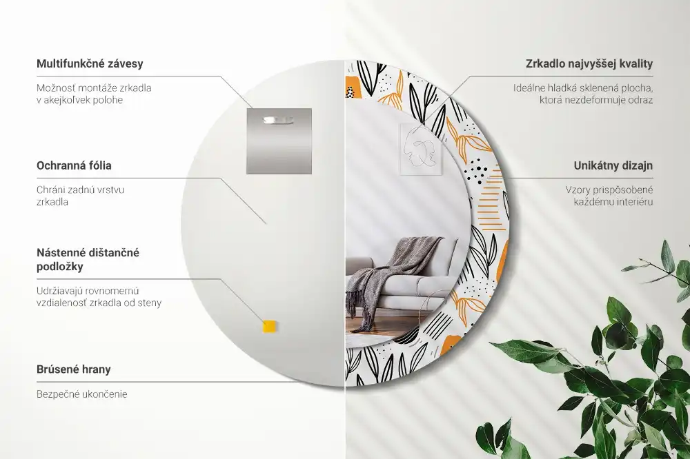 Okrúhle dekoračné zrkadlo na stenu Papája